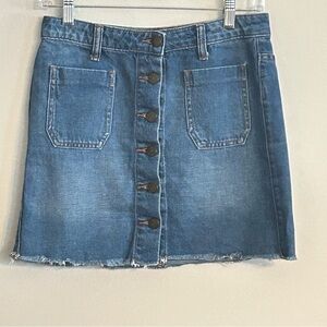 BDG Button Front Raw Hem Jean Mini Skirt